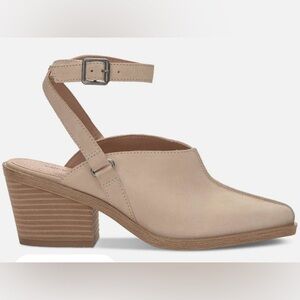 Lucky Brand Blue Beige Suede Ankle Strap Block Heels Size 6.5